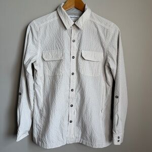 WindRiver No Fly Zone Lined Outdoor Button Up Shirt Roll-Tab Sleeves Beige Small